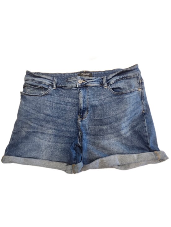 Judy Blue Pants - Judy Blue JB15103 MD High Rise Medium Blue Wash Cuffed Denim Jean Shorts, 3XL